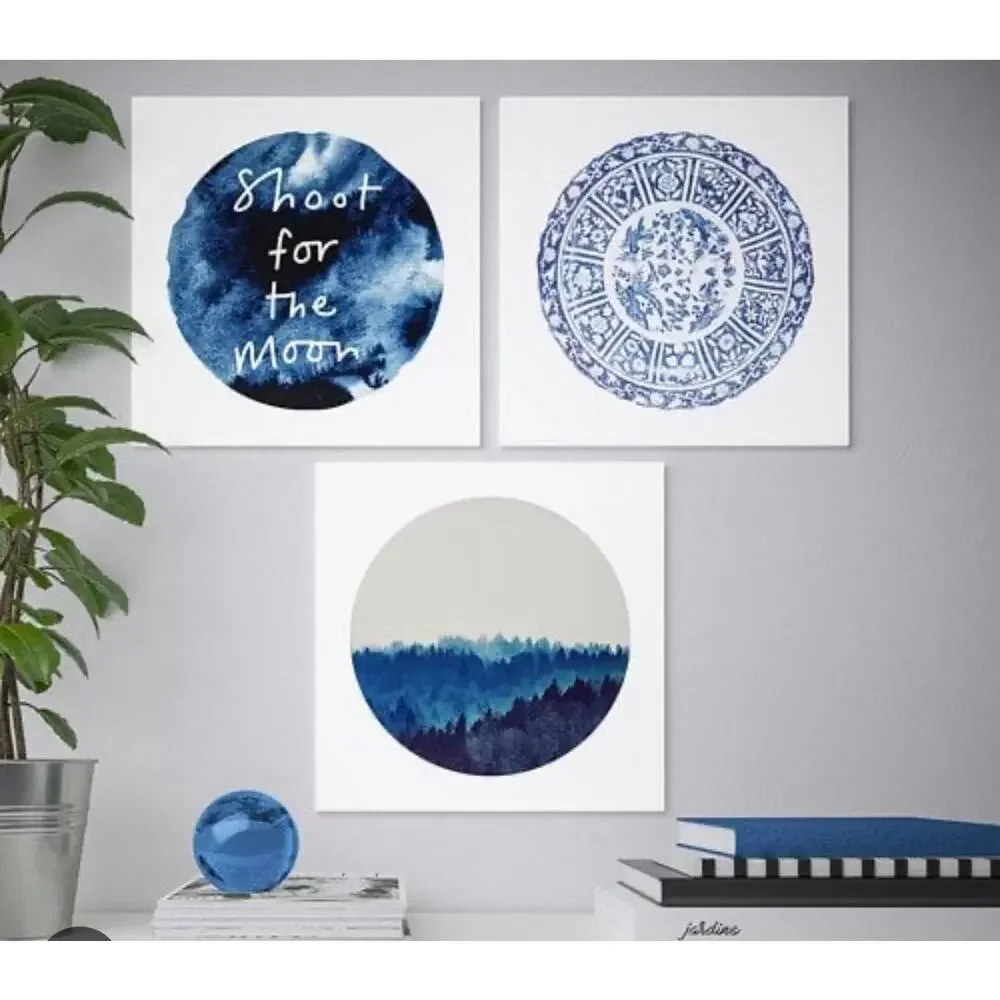 Ikea Canvas Wall Art Blue Moon 3pc Shoot For The Moon White Decor Trio 16